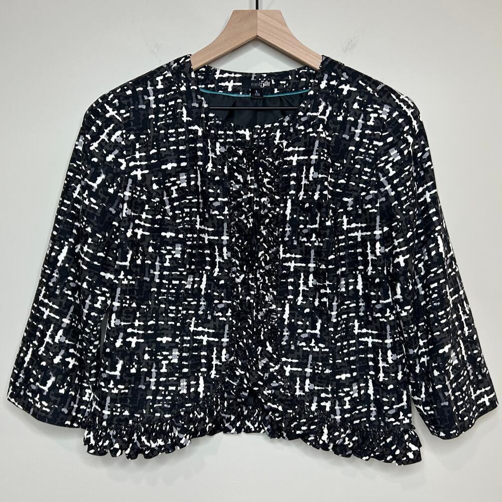 East 5th Suit Jacket Blazer Ruffle Trim Size L 3/4 Sleeves